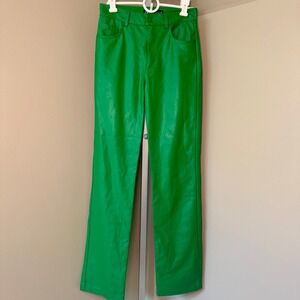 Zara Green Faux Leather Pants High Waist Straight Leg Trousers XS